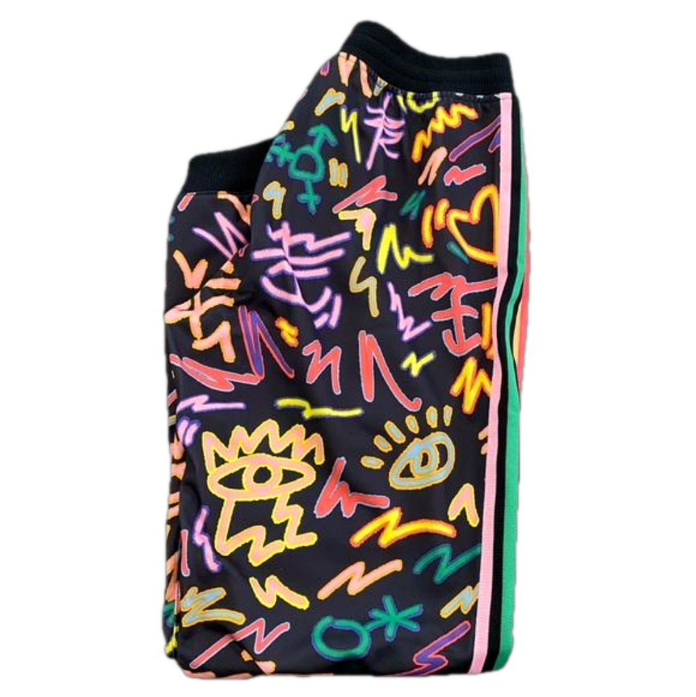 Women's Black Neon Scribble Track Pants